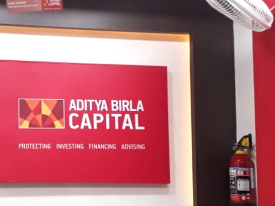Corporate office reception 3D illuminated brand wall for Aditya Birla Capital