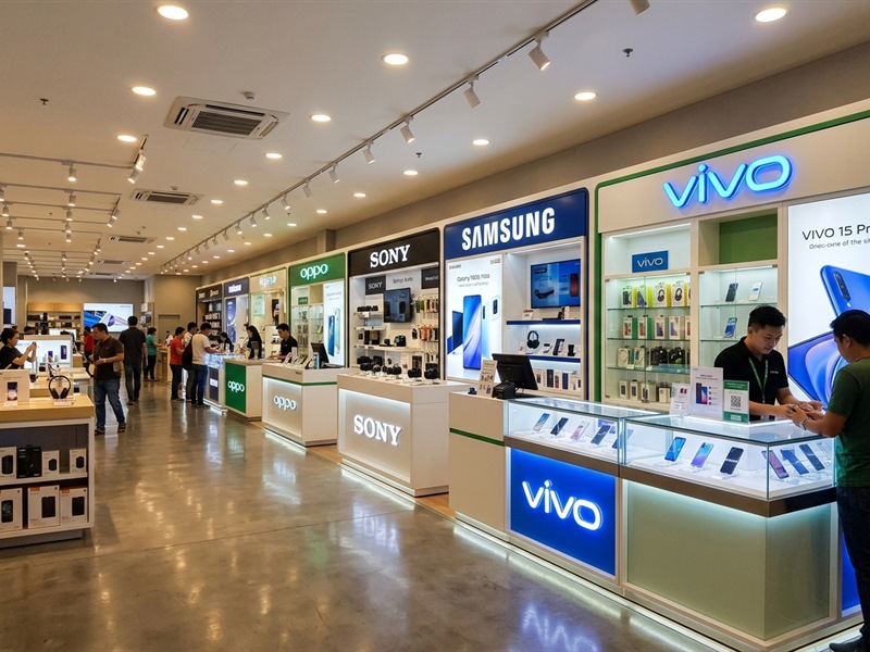 Multi-brand retail display bays and branded counter fascia