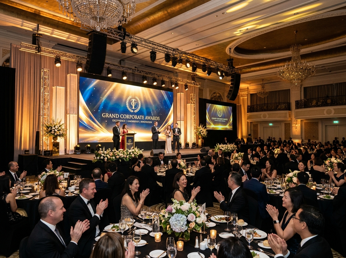Awards gala presentation stage with lighting rig
