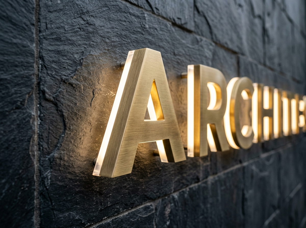 3D illuminated acrylic and brushed brass channel letters