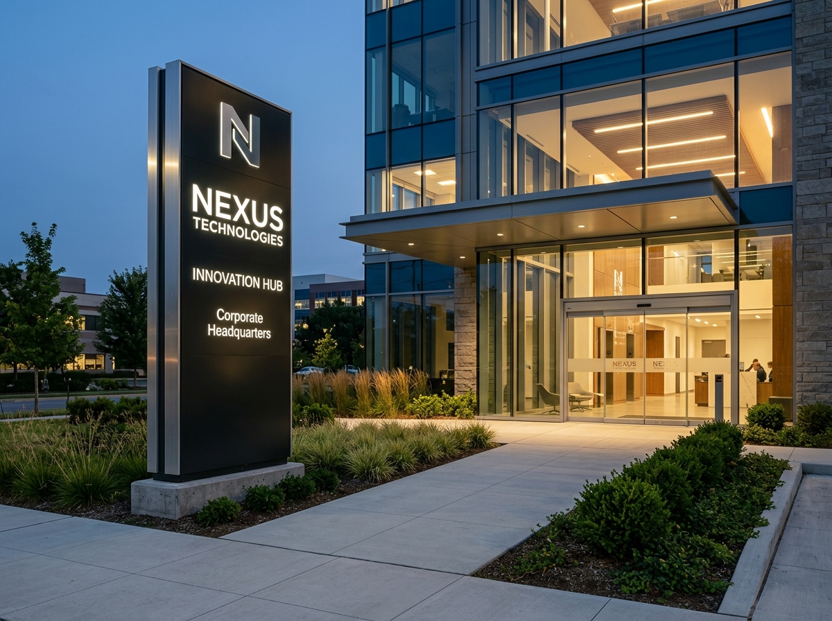 Corporate office entrance pylon totem monolith
