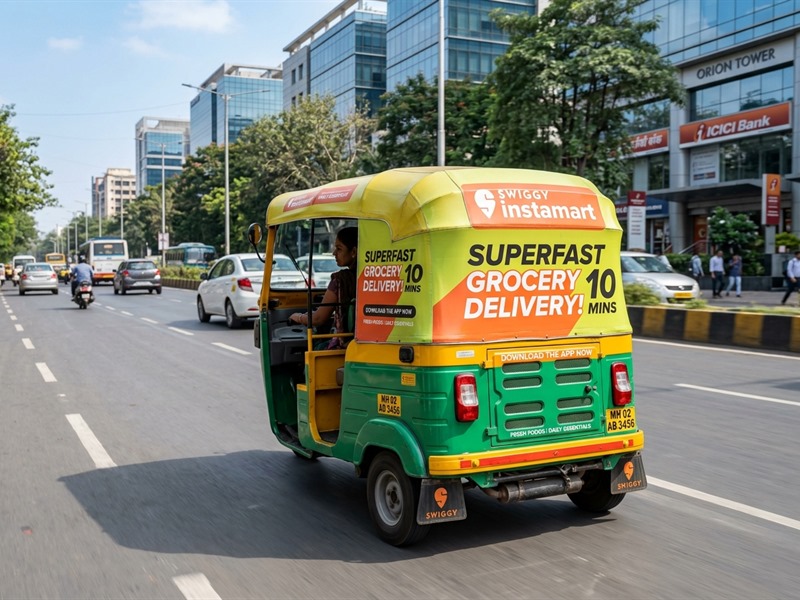 Auto-rickshaw hood and rear commercial advertising wrap