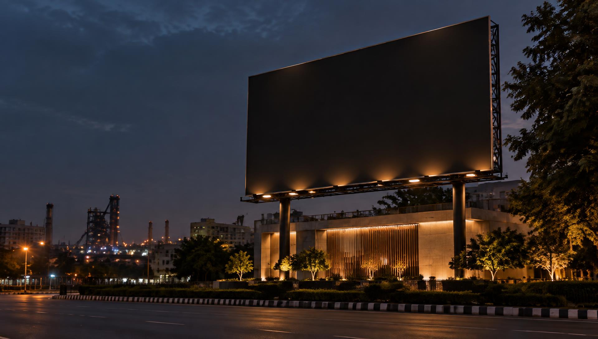 Concept visual of an illuminated outdoor billboard at dusk